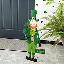 Glitzhome 36in H St. Patrick's Metal Leprechaun Yard Stake/ Wall Decor
