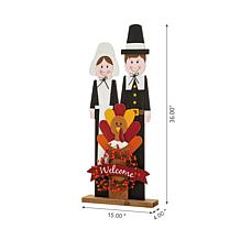 Glitzhome 36in. H Thanksgiving Wooden Pilgrim Couple Porch Decor