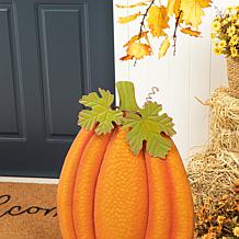 Glitzhome 37.75in. H Fall Metal Embossed Glitter Pumpkin Yard Stake