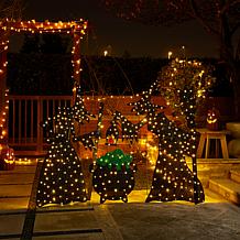 Glitzhome 3pc Lighted Halloween Witches w Cauldron Outdoor Décor