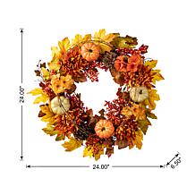 Glitzhome 4" Fall Dahlia Pumpkin, Leaf and Berry Wreath