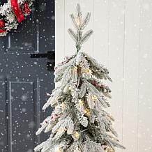 Glitzhome 4' Pre-Lit Flocked Fir Artificial Christmas Tree
