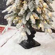 Glitzhome 4' Pre-Lit Flocked Fir Artificial Christmas Tree