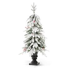Glitzhome 4' Pre-Lit Flocked Fir Artificial Christmas Tree
