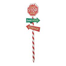 Glitzhome 41.75" H LED Wooden Yard Stake Written with Santa Stop Here