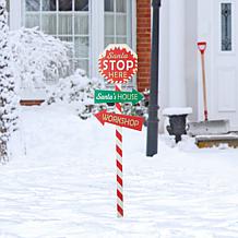 Glitzhome 41.75" H LED Wooden Yard Stake Written with Santa Stop Here