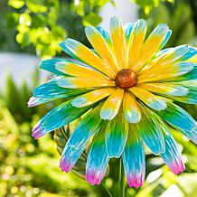 Glitzhome 41"H Blue and Yellow Garden Metal Flower Yardstake