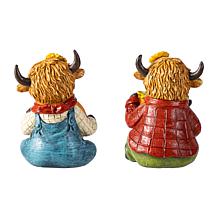 Glitzhome 4.25"H Fall Resin Highland Cow Table Decor Set of 2