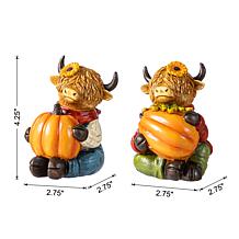 Glitzhome 4.25"H Fall Resin Highland Cow Table Decor Set of 2