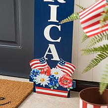 Glitzhome 42in H Patriotic Americana Wooden AMERICA Porch Decor