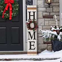 Glitzhome 42in H Wooden Home Porch Sign with 3 Changeable Wreathes.