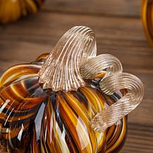 Glitzhome 4.5"D X 4.75"H Multi Striped Glass Short Pumpkin
