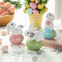 Glitzhome 4.5in H Set of Three Easter Resin Bunny Table Decor