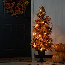 Glitzhome 48" Lighted Maple Leaf/Sunflower Urn Porch Tree with Timer