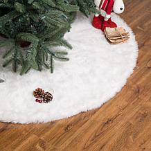 Glitzhome 48in D White Plush Christmas Tree Skirt