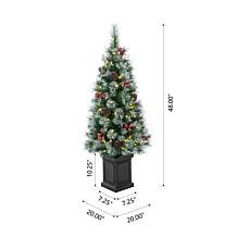 Glitzhome 4ft Pre-Lit Artificial Christmas Porch Tree with Pinecones