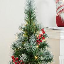 Glitzhome 4ft Pre-Lit Artificial Christmas Porch Tree with Pinecones