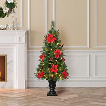 Glitzhome 4ft Pre-Lit Poinsettia Artificial Christmas Porch Tree