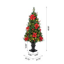 Glitzhome 4ft Pre-Lit Poinsettia Artificial Christmas Porch Tree