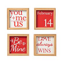 Glitzhome 4in H Set of 4 Valentine's Wooden Block Table Decor