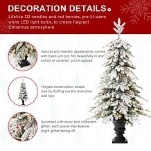 Glitzhome 5' Flocked Fir Artificial Christmas Tree with White Lights