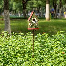 Glitzhome 52.5" Green Metal Birdhouse with Flower Accents