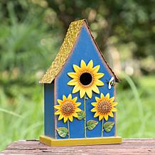 Glitzhome 52.5" Green Metal Birdhouse with Flower Accents