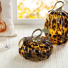 Glitzhome 5.5"D Amber Dots Glass Pumpkin