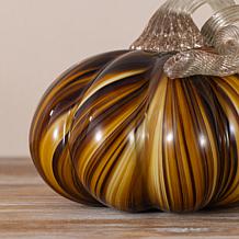 Glitzhome 5.75"D X 4.75"H Multi Striped Glass Large Pumpkin