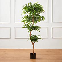 Glitzhome 5ft. Creative Shaped Faux Ficus Tree in Pot