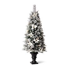 Glitzhome 5ft Poinsettia Flocked Pine Artificial Christmas Porch Tree