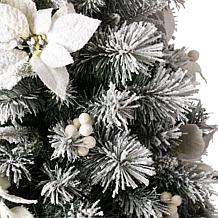 Glitzhome 5ft Poinsettia Flocked Pine Artificial Christmas Porch Tree