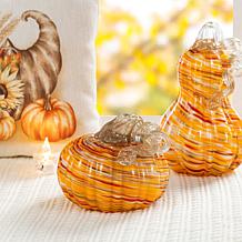 Glitzhome 6" Fall Multi Stripes Glass Pumpkin