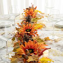Glitzhome 6' Fall Sunflower, Maple Leaf and Berry Garland