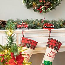 Glitzhome 6" Wooden and Metal Red Truck Stocking Holder