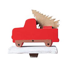 Glitzhome 6" Wooden and Metal Red Truck Stocking Holder