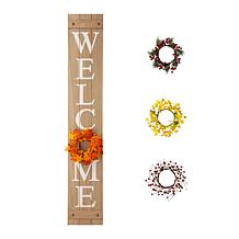 Glitzhome 60" Wooden Welcome Porch Sign w/4 Interchangeable Wreaths