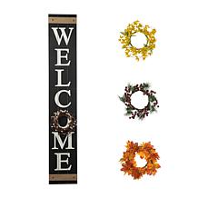 Glitzhome 60" Wooden Welcome Porch Sign w/4 Interchangeable Wreaths