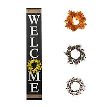 Glitzhome 60" Wooden Welcome Porch Sign w/4 Interchangeable Wreaths