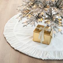 Glitzhome 60in. D Oversized Deluxe Velvet Ruffled Christmas Tree Skirt