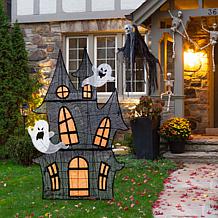 Glitzhome 61.75"H Lighted Halloween 2D Haunted House Outdoor Décor