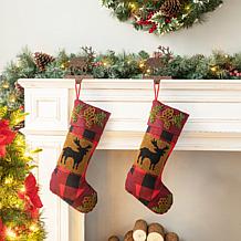Glitzhome 6.5" Wooden and Metal Reindeer Stocking Holder