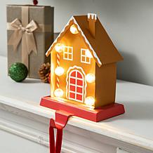 Glitzhome 6.75" H Marquee LED Metal Gingerbread House Stocking Holder