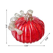 Glitzhome 6"D Fall Red Glass Pumpkin with Glitter