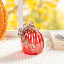 Glitzhome 6"H Fall Red Glass Pumpkin with Glitter