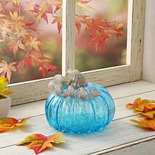 Glitzhome 6in. D Blue Small Glass Pumpkin