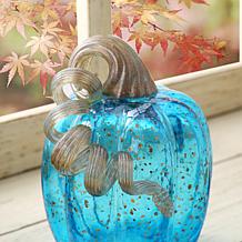 Glitzhome 6in. H Blue Glass Pumpkin
