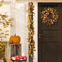 Glitzhome 72"L Fall Pumpkin Leaf Floral Garland