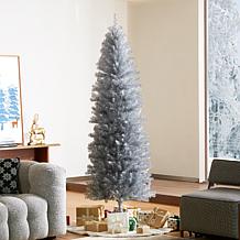 Glitzhome 7.5' Silver Tinsel Artificial Pencil Christmas Tree