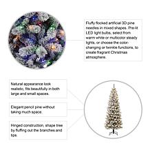 Glitzhome 7.5ft Pre-Lit Flocked Pencil Green Pine Christmas Tree